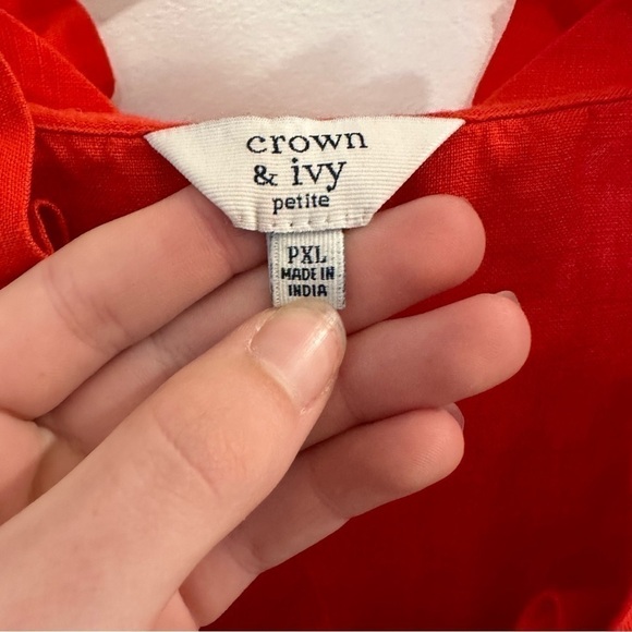 Crown & Ivy PXL ruffleneck red linen blouse - Picture 5 of 7